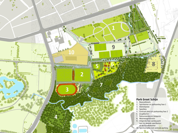 Plan met alle onderdelen van Park Groot Schijn ten noorden van de E313
